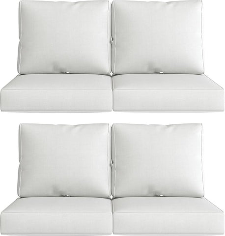 UIXE 24.5" Deep Seat Outdoor Cushion Set with Back Pads, Patio Furniture Cushions, Sectional Sofa Bistro Chair Cushion - White, Set of 4