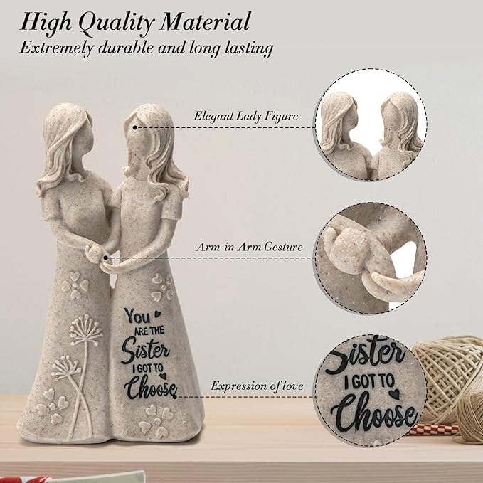 INLOMEM Friendship Gifts for Best Friends Women - Resin Sister Figurines Best Friend Sister Birthday Gift Ideas Unique Gifts for Sisters from Sister - Hand-Painted Figure (Granite)