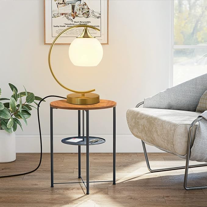 BOKT Modern Globe Table Lamp Mid Century Gold Glass Table Lamp Nordic Simple Design Desk Lamp White Globe Metal Reading Lighting Fixture for Bedside Nightstand Living Room
