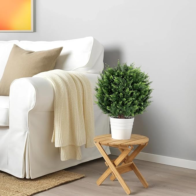 22''T Artificial Cedar Topiary Ball Tree 2 Pack, Artificial Bushes Fake Plants for Outdoor, Uv Resistance Rated Great for Outdoor, Indoor, Front Door Decor - Easy to Install.