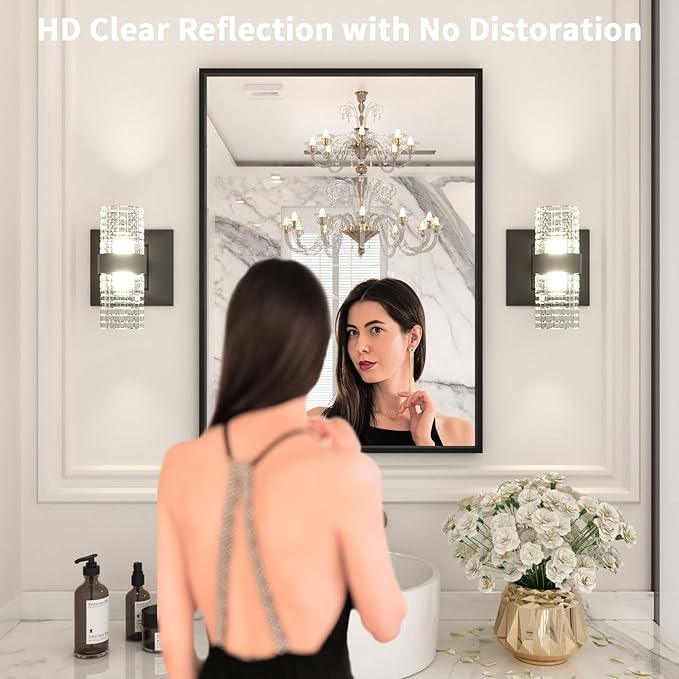 LOAAO 22"X30" Black Rectangle Bathroom Mirror Wall, Matte Black Aluminum Alloy Frame, Hangs Vertically or Horizontally, Easy to Install