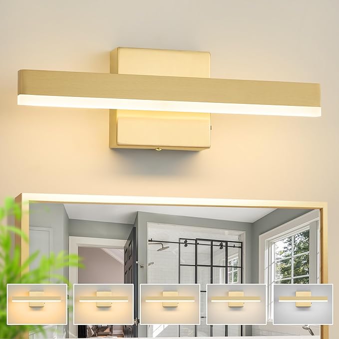 Gold Bathroom Vanity Light 15.75 inch, 12W Dimmable 5CCT LED Modern Bathroom Light Fixture Over Mirror - ETL Certificated