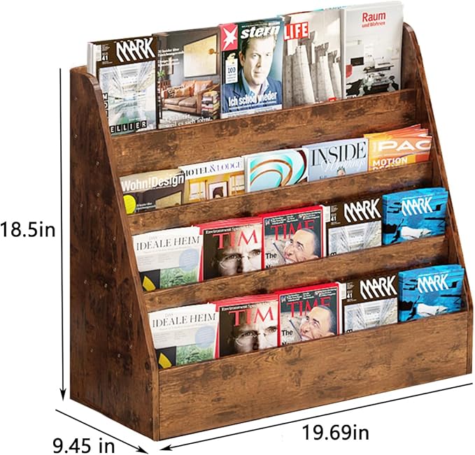 4 Tier Sling Bookcase, Small Bookcase Storage Book Rack for Bathroom,Kitchen, Living Room, Brown