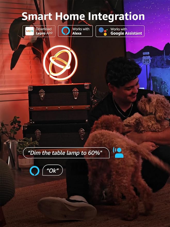 Lepro TB1 AI Smart Table Lamp, RGB+IC Addressable Color Changing Desk Light Alexa Google Enable, Music Sync Unique Cool LED Lamps for Game Room Decor Ambient Lighting, APP Control No Remote, 2.4 GHz