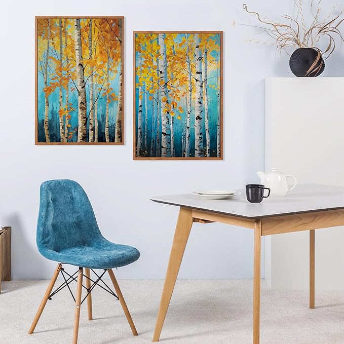 LHIUEM 16"x24"x3-Nature Landscape Prints,Monet Tree Framed Canvas Wall Art,Impressionist Botanical Mottled Shallow Decor,Blue Monet Wall Art Framed Vintage Plants Pictures for Living Room Bedroom