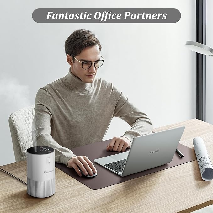 Waterless Diffuser for Essential Oil - Aroma Diffuser for Home with Battery Indicator, Portable Smart Scent Air Machine 1/2/3 & Continuous Mist, Timing & Auto-Off Function (White)