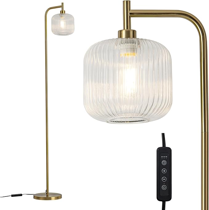 MAYNA Glass Floor lamp Living Room, Modern Vertical lamp, Remote Control Switch with Glass lampshade, 67-inch high lamp Suitable for Bedroom and Study (2700K LED Bulb Included)
