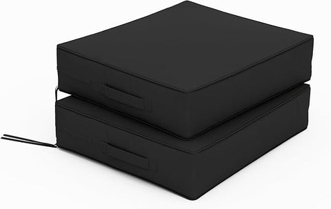 Patio Chair Cushions 18.5 X 16 X 4 Inch Waterproof Outdoor Seat Cushions for Patio Furniture, Outdoor Sofa Couch Pads with Ties & Handle, Set of 2, Black