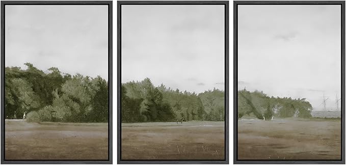 SIGNWIN Framed Canvas Print Wall Art Set Cloudy Sky Over Green Forest Clearing Nature Wilderness Illustrations Modern Art Chic Landscape for Living Room, Bedroom, Office - 24"x36"x3 Black