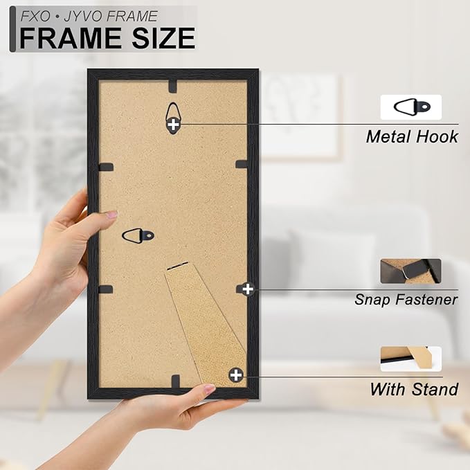 Engineered Wood 5x11 Picture Frame Set of 6, Black Frame for 5 x 11 Inch Picture Poster Photo, Light Weight 5 by 11 Frame with Wood-grain for Wall - 6 Pack/Black/5"x11"