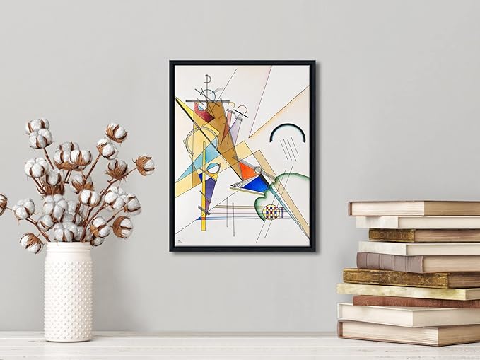 Wieco Art Framed Canvas Wall Art Gewebe 1923 by Wassily Kandinsky Classic Famous Abstract Paintings Reproductions Canvas Wall Art for Home Decoration