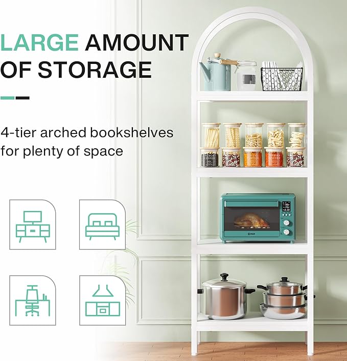 Tribesigns 4-Tier Industrial Wood Bookcase, 70.8" Open Bookshelf with Metal Frame, Storage Shelves Freestanding Display Rack Tall Shelving Unit for Office, Living Room, Bedroom (White, 1PC)