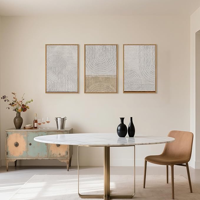 Large Modern Abstract Arch Framed Canvas Wall Art,Neutral Spiral Circles Wall Decor,Boho Beige Geometric Artwork,Mid Century Minimalist Art Print for Living Room,Bedroom,Office-24 x36 x3