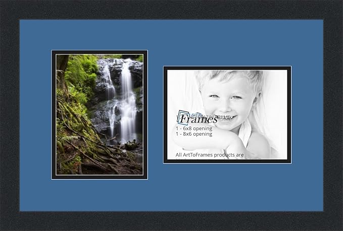 ArtToFrames Collage Photo Frame Double Mat with 2-6x8 Openings and Satin Black Frame