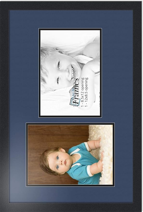 ArtToFrames Collage Photo Frame Double Mat with 2 - 8.5x12 Openings and Satin Black Frame