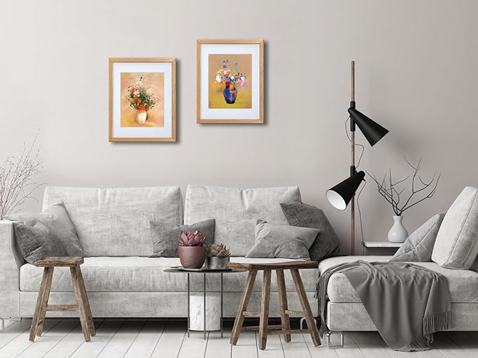 11x14 Picture Frame Set of 2 OAK Solid Wood with Real Glass for Pictures 8x10 with Mat or 11x14 Without Mat, Wall Mount or Tabletop Gallery Photo Frames(2 Pack, Oak)