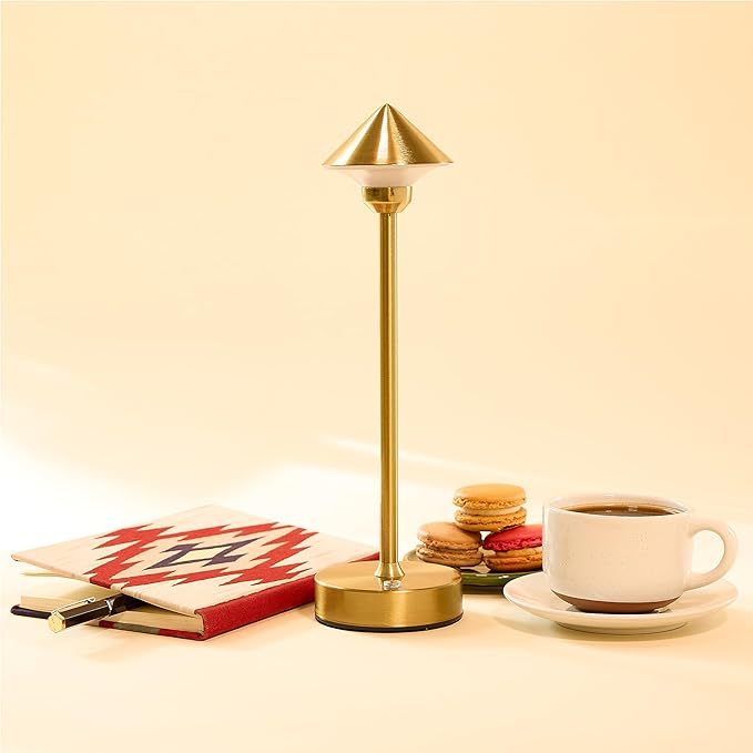 Camden Reed Table Lamp, Desk lamp, 3 Different Lighting Modes, Modern Minimal Design for Dinner/Coffee Table/Restaurant/Bedroom, Cone Gold