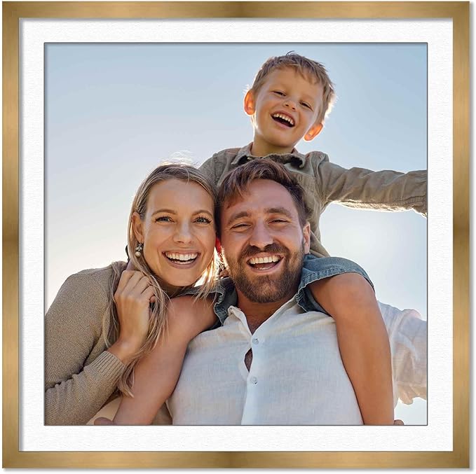 10x10 Frame with Mat - Bronze 13x13 Frame Wood Made to Display Print or Poster Measuring 10 x 10 Inches with White Photo Mat