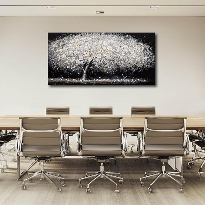 NBAODAN Canvas Wall Art Decor Black and White Wall Art Tree and Flowers Pictures for Living Room Landscape Artwork Nature Canvas Prints for Bedroom Office 24x48 Inch