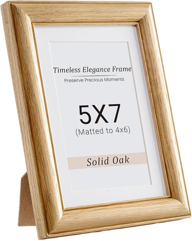 Vivelove 5x7 Picture Frame, Solid Oak Wood 5x7 Frame Display 4x6 with Mat or 5 x 7 Without Mat, 5 by 7 Photo Frame for Wall & Tabletop Display, Natural Oak Color, 1 Pack
