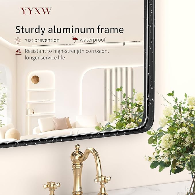 2pack Black Metal Framed Bathroom Mirror for Wall, 18X30 Inch Rounded Rectangle Mirror, Matte Black Bathroom Vanity Mirror Farmhouse, Anti-Rust, Tempered Glass, Hangs Horizontally or Vertically