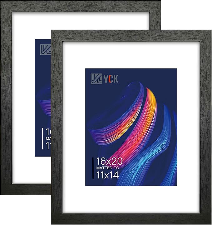 VCK 16x20 Picture Frame Set of 2 Display Pictures 11x14 with Mat or 16x20 Without Mat, Wall Gallery Poster Frames,Horizontal and Vertical Formats Black