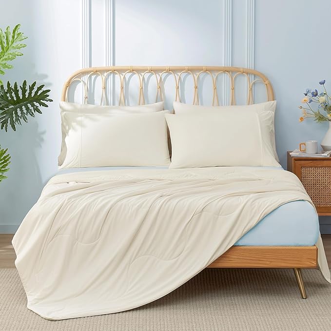 Snuggle Sac Cooling Comforter Twin Size, Breathable Cooling Blankets for Hot Sleepers and Night Sweats, Summer Comforters for Twin Size Bed, Soft Lightweight Blankets, 68x90 Inches, Snow Ivory