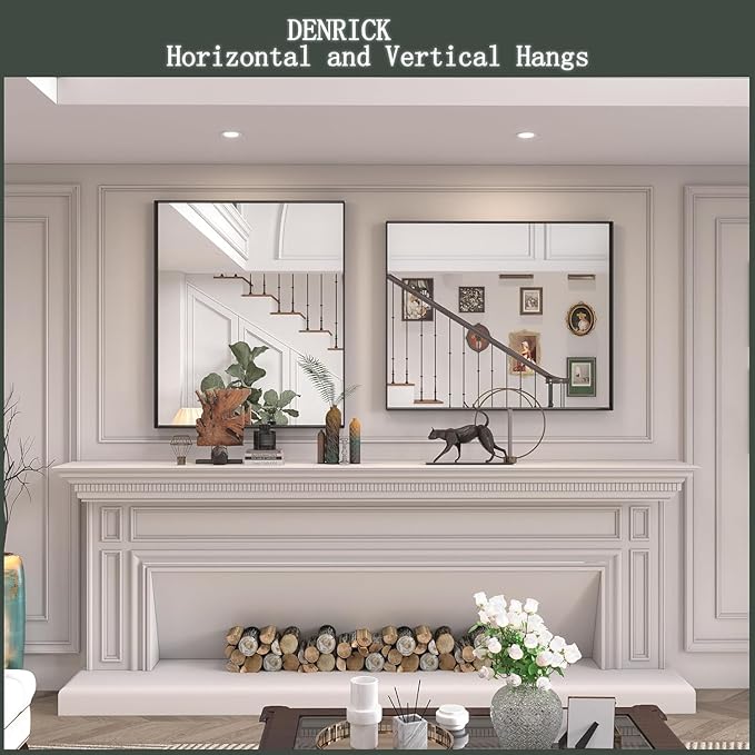 Brushed Metal Thick Frame Bathroom Mirror 30 x 30 Inch Metal Frame Black Rectangular Wall Mirror Matte Black Vanity Mirrors Square Corner, Modern Rectangle Mirrors(Horizontal/Vertical)