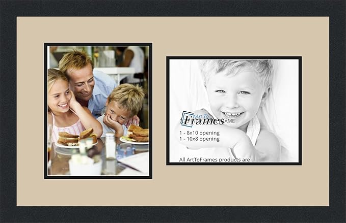 ArtToFrames Collage Photo Frame Double Mat with 2-8x10 Openings and Satin Black Frame