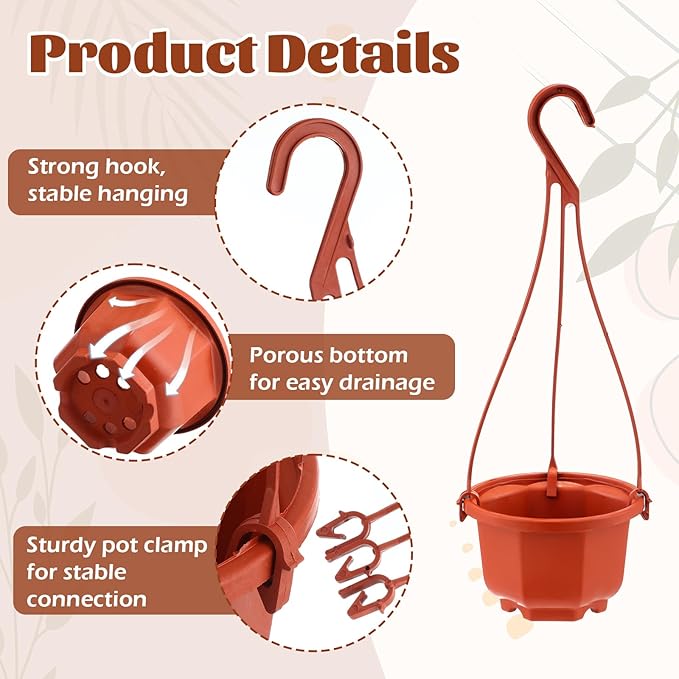 Roshtia 50 Pcs Plastic Hanging Plant Pots with Hooks Flower Pots Baskets Outdoor Hanging Nursery Planter Holder for Home Garden Balcony Porch(Brown,3.7 inch)