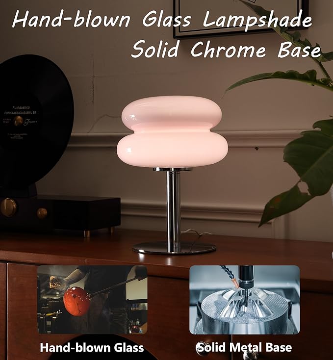 Mushroom Lamp for Bedroom,Mid Century Modern Lamp for Nightstand, Dimmable Retro Egg Tart Bedside Small Lamps,Unique Home Mushroom Decor Aesthetic Cute Table Lamps for Living Room (Pink)