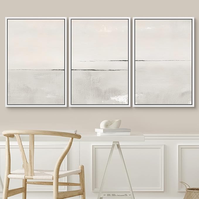 SIGNWIN Framed Canvas Print Wall Art Set Gray Duotone Pastel Watercolor Landscape Shapes Abstract Illustrations Modern Art Decorative Nordic Zen for Living Room, Bedroom, Office - 16"x24"x3 White