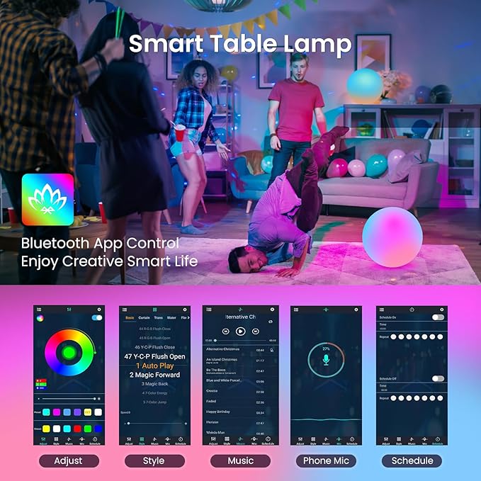 LOFTEK Color Changing Night Light, Smart LED Lamp with Bluetooth APP and Remote Control, Music Sync, 220 Scene Modes, 12-inch RGB Ball Mood Lighting for Living Room, Bedroom Event(Corded Electric)