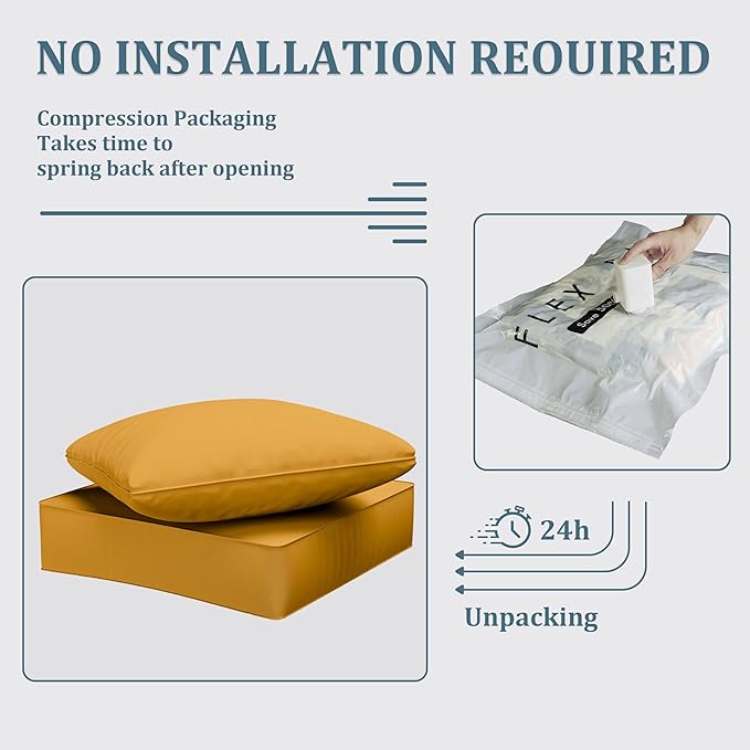 Outdoor Seat Cushion Set 24 x 24 x6.5 Inch Splash-Proof & Fade Resistant Patio Furniture Cushions with Removable Cover Deep Seat & Back Cushion with Straps for Chair Sofa Couch