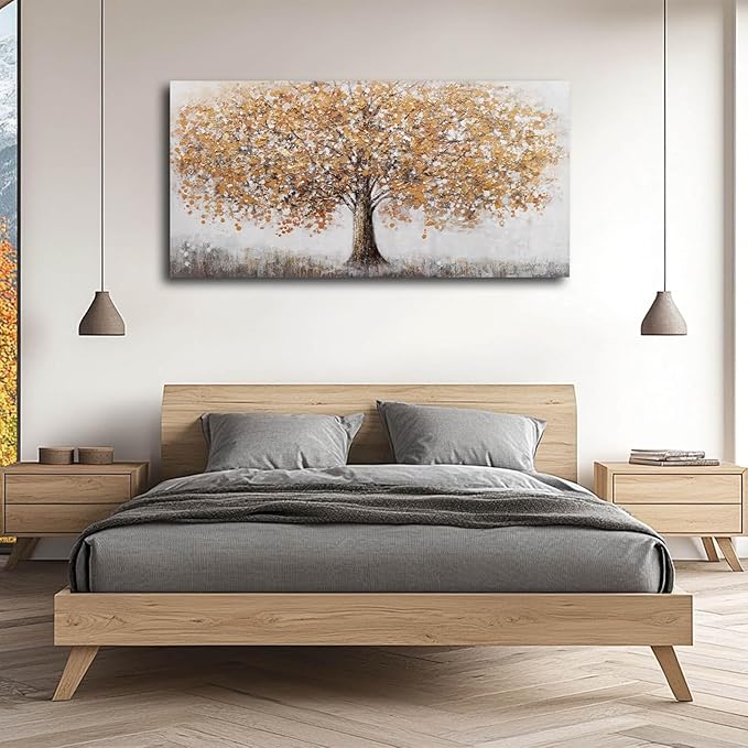 NBAODAN Tree Canvas Wall Art Abstract Gold Wall Decor for Living Room Landscape Art Modern Artwork for Office Plant Canvas Prints 24"x 48"