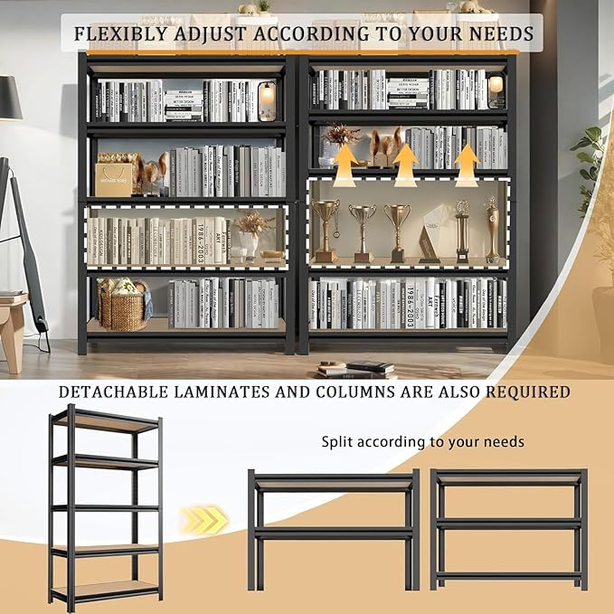 Tall Bookshelf with Open Shelves, Metal Office Book Shelf, Adjustable Organizer Bookcase, Standing Storage Organizer Shelf for Living Room (35.4" W*15.8" D*72" H)