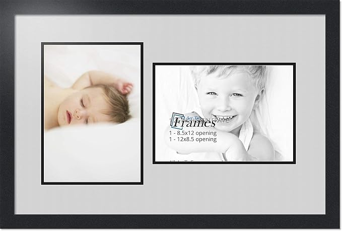 ArtToFrames Collage Photo Frame Double Mat with 2 - 8.5x12 Openings and Satin Black Frame
