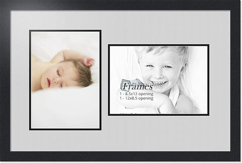 ArtToFrames Collage Photo Frame Double Mat with 2 - 8.5x12 Openings and Satin Black Frame