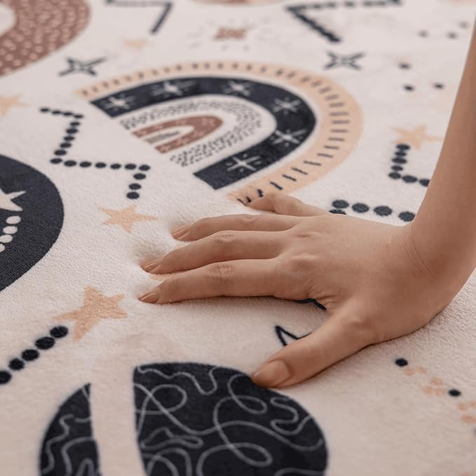 Loartee Rainbow Kids Play Mat - Baby Nursery Velvet Memory Foam Mat, Brown, 59"x59"