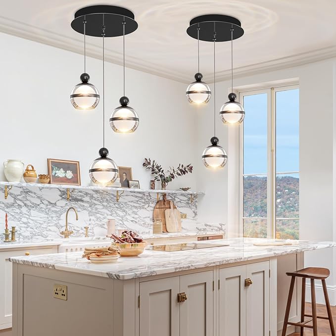 Black Pendant Lights 3 Light Globe Cluster Hanging Pendant Light Fixtures Modern LED Pendant Lights Kitchen Island for Dining Room Living Room Bedroom