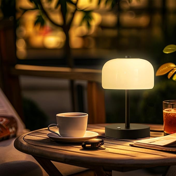 Oneach 9" Cordless Table Lamp, Portable Rechargeable Battery Powered Lamp, 3 Color Temperatures and 7 RGB Colors, Small Touch Mushroom Lamps for Bedroom Restaurant Cafe Bar Patio