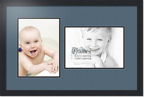 ArtToFrames Collage Photo Frame Double Mat with 2-8.5x12 Openings with Satin Black Frame and Dutch Blue mat.