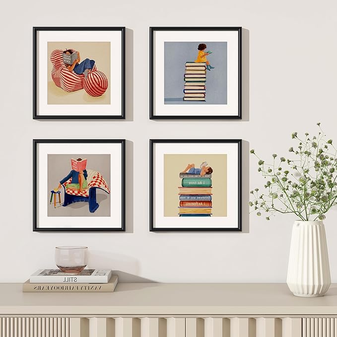 12x12 Black Picture Frame, Metal Photo Frame 12 x 12 for Wall, Square 12 by 12 Frames with Real Glass, 12x12 Frame with Mat for 10x10, Modern Black Picture Frames 12 x 12 for Wall Gallery Set