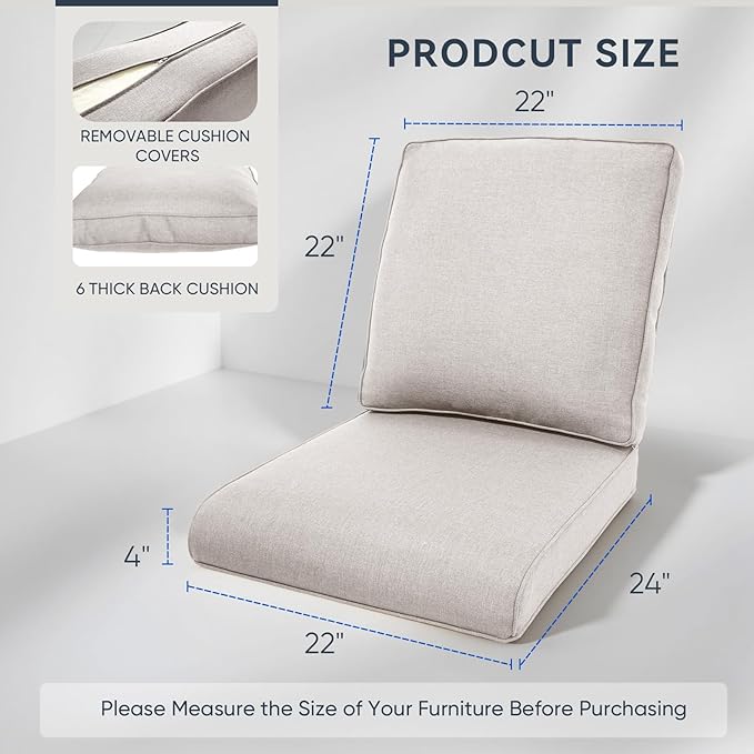10-Piece Outdoor Patio Cushion Set - Fade & Water Resistant with Removable Olefin Cover, 22x24x4 Inch Memory Foam Cushions for Wicker Sectional Sofa – Beige/Regular