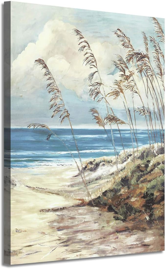 ARTISTIC PATH Abstract Wall Art Coastal Pictures: Blue Ocean Sand Seascape Painting Print on Canvas for Bedrooms (11" W x 16" H, Multi-Sized)