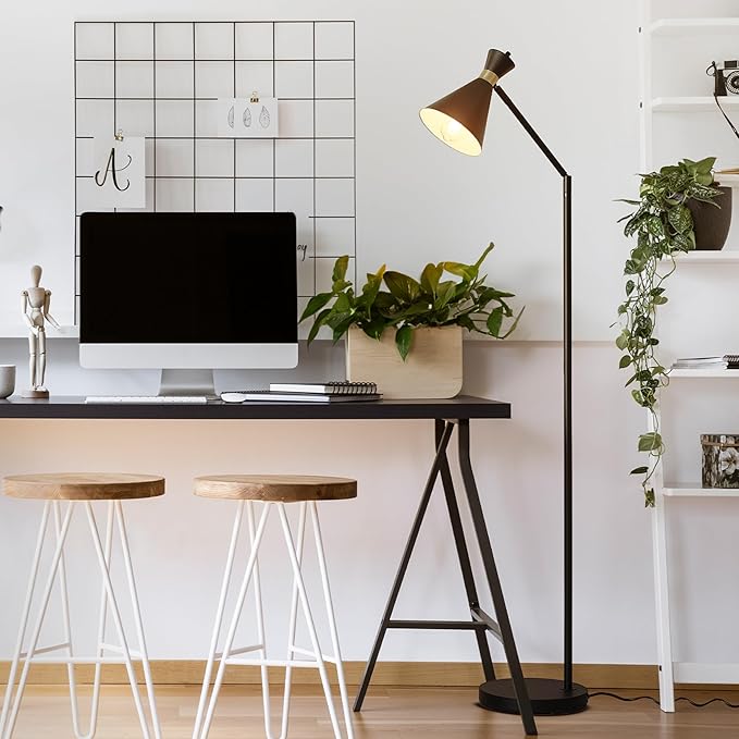 Globe Electric 61000059 62" Floor Lamp, Matte Black, Matte Brass Accents, On/Off Rotary Switch on Socket, Floor Lamp for Living Room, Floor Lamp for Bedroom, Home Office Accessories