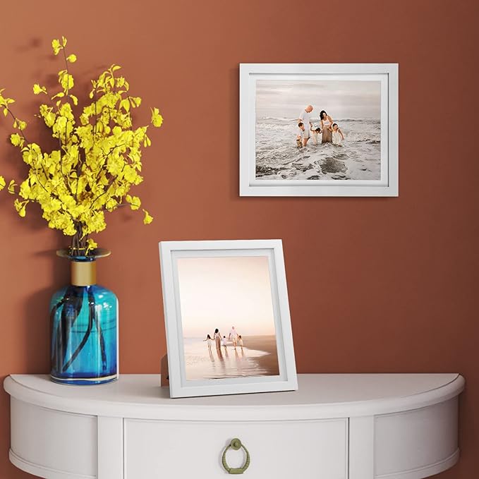 Giftgarden 8x10 Picture Frame Set of 4 White Wood Grain, 9x11 Frames Matted to 8” x 10” Photos with Mat for Wall or Tabletop