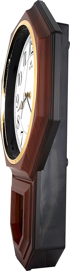 JUSTIME Traditional Schoolhouse Easy to Read Regulator Wall Clock, Chiming Wall Clocks with Pendulum & Westminster Chime Hourly, Schoolhouse Wall Decor Battery Operated (Dark Wood Grain)
