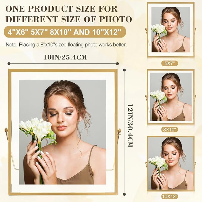 Hoteam 6 Pieces 8x10 Inch Gold Floating Frame Glass Picture Photo Frame Bulk Metal Vintage Geometric Vertical Tabletop Display or Wall Mounting Decor