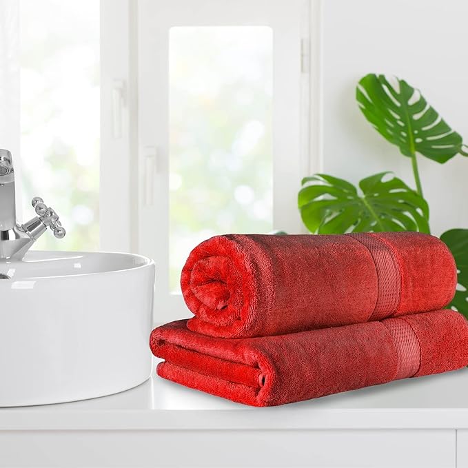 BLUENILEMILLS Premium Towel Collection, Egyptian Cotton Towels for Shower and Bathroom 2-Piece Bath Sheet Set, 34" x 68", Red by Blue Nile Mills
